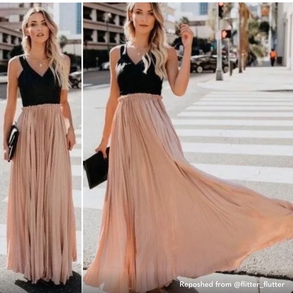 VICI High & Defined Black Faux Leather Maxi Dress Blush Pink Large Long Flowy